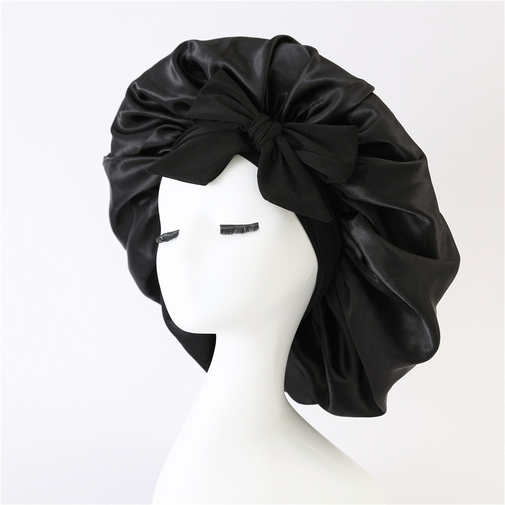 Nieuwe zijden slaapmuts voor vrouwen, satijnen muts, haarmuts, nachtmuts, sjaal, omslagdoek voor krullend haar met bindstrik voor krullend haar.