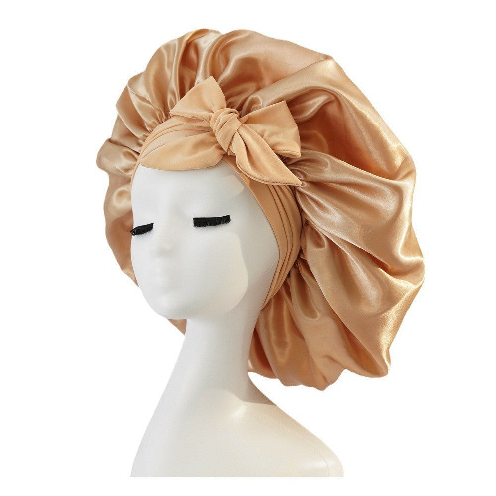 Nieuwe zijden slaapmuts voor vrouwen, satijnen muts, haarmuts, nachtmuts, sjaal, omslagdoek voor krullend haar met bindstrik voor krullend haar.