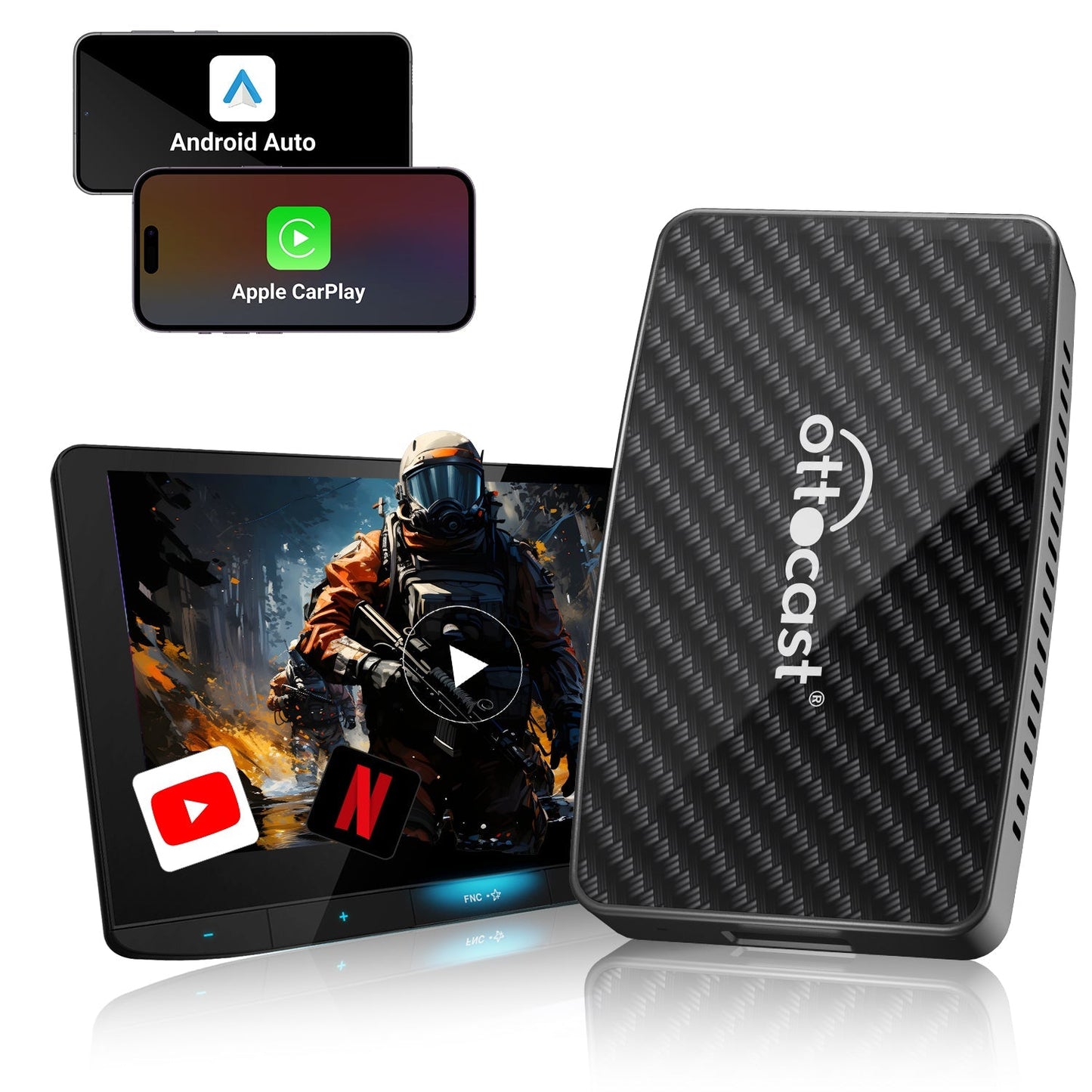 Play2Video Pro Draadloze CarPlay/Android Auto All-in-One Adapter