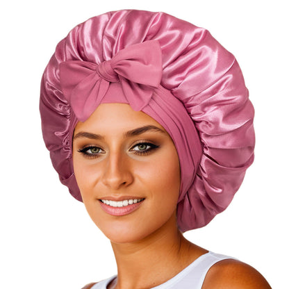 Nieuwe zijden slaapmuts voor vrouwen, satijnen muts, haarmuts, nachtmuts, sjaal, omslagdoek voor krullend haar met bindstrik voor krullend haar.
