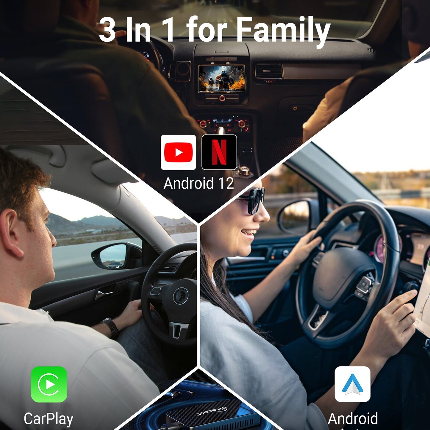 Play2Video Pro Draadloze CarPlay/Android Auto All-in-One Adapter