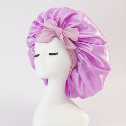 Nieuwe zijden slaapmuts voor vrouwen, satijnen muts, haarmuts, nachtmuts, sjaal, omslagdoek voor krullend haar met bindstrik voor krullend haar.