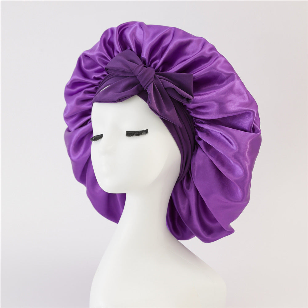 Nieuwe zijden slaapmuts voor vrouwen, satijnen muts, haarmuts, nachtmuts, sjaal, omslagdoek voor krullend haar met bindstrik voor krullend haar.