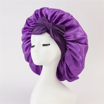 Nieuwe zijden slaapmuts voor vrouwen, satijnen muts, haarmuts, nachtmuts, sjaal, omslagdoek voor krullend haar met bindstrik voor krullend haar.