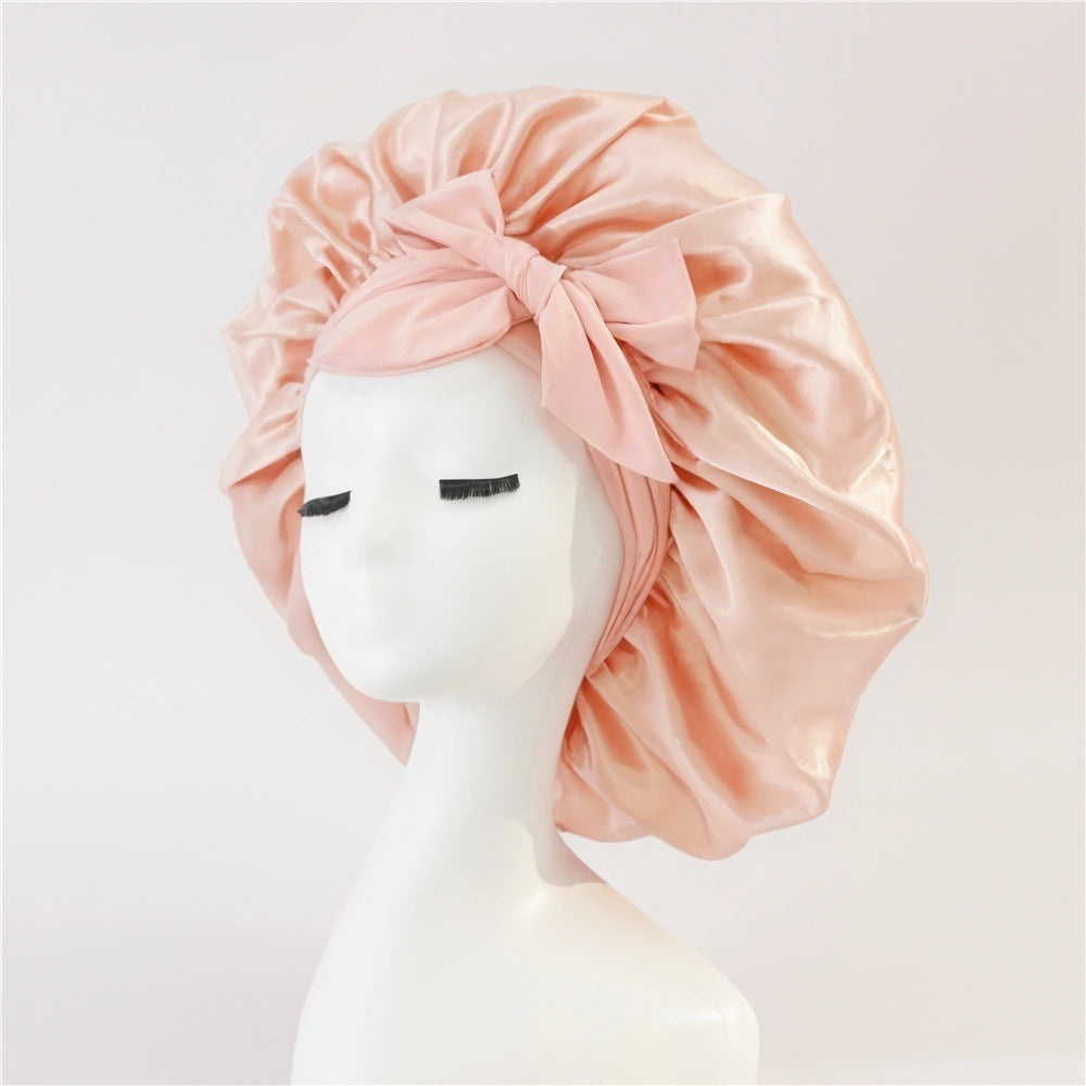 Nieuwe zijden slaapmuts voor vrouwen, satijnen muts, haarmuts, nachtmuts, sjaal, omslagdoek voor krullend haar met bindstrik voor krullend haar.