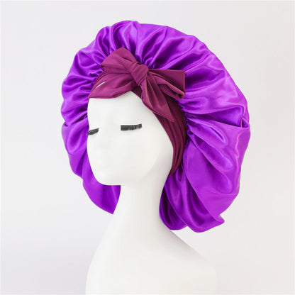 Nieuwe zijden slaapmuts voor vrouwen, satijnen muts, haarmuts, nachtmuts, sjaal, omslagdoek voor krullend haar met bindstrik voor krullend haar.