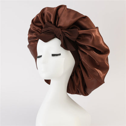 Nieuwe zijden slaapmuts voor vrouwen, satijnen muts, haarmuts, nachtmuts, sjaal, omslagdoek voor krullend haar met bindstrik voor krullend haar.