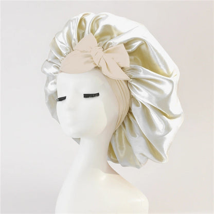 Nieuwe zijden slaapmuts voor vrouwen, satijnen muts, haarmuts, nachtmuts, sjaal, omslagdoek voor krullend haar met bindstrik voor krullend haar.