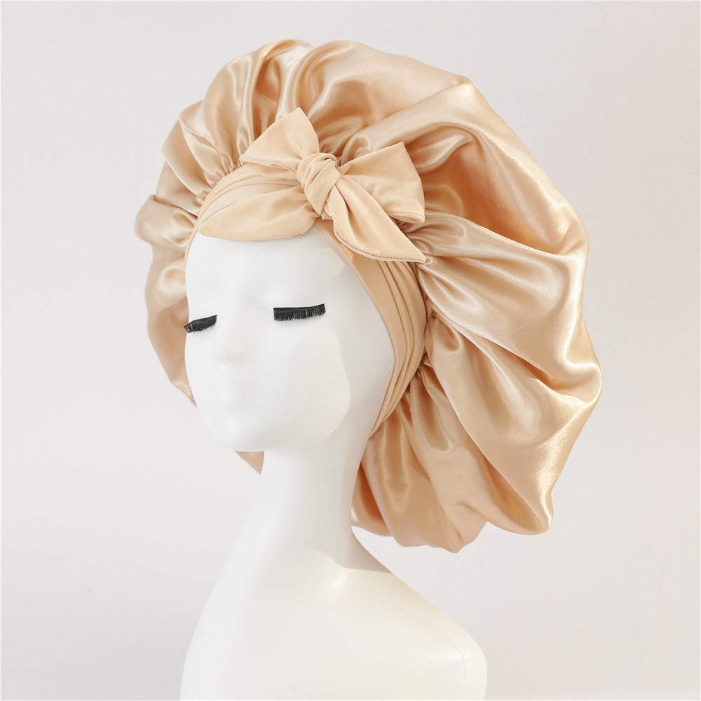 Nieuwe zijden slaapmuts voor vrouwen, satijnen muts, haarmuts, nachtmuts, sjaal, omslagdoek voor krullend haar met bindstrik voor krullend haar.