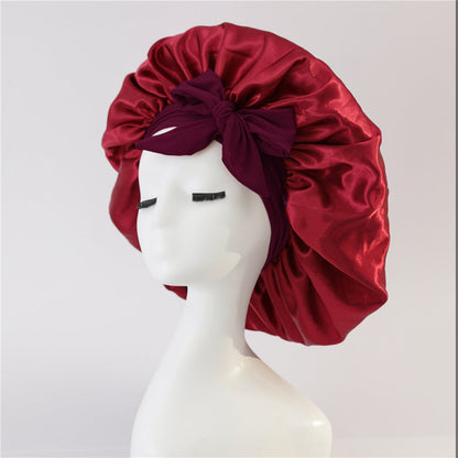 Nieuwe zijden slaapmuts voor vrouwen, satijnen muts, haarmuts, nachtmuts, sjaal, omslagdoek voor krullend haar met bindstrik voor krullend haar.