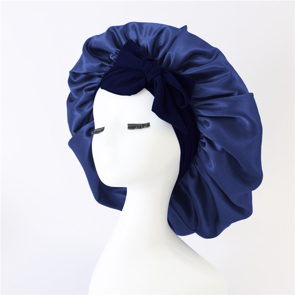 Nieuwe zijden slaapmuts voor vrouwen, satijnen muts, haarmuts, nachtmuts, sjaal, omslagdoek voor krullend haar met bindstrik voor krullend haar.