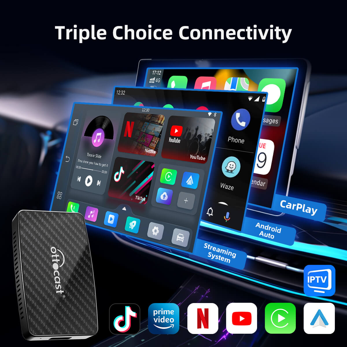 Play2Video Pro Draadloze CarPlay/Android Auto All-in-One Adapter