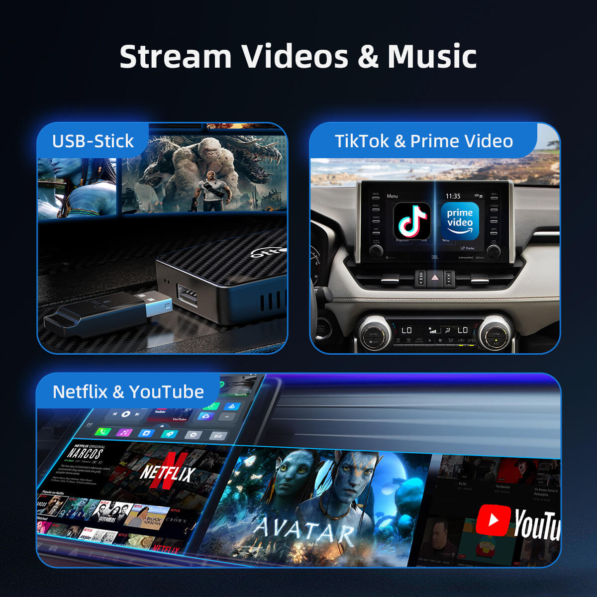 Play2Video Pro Draadloze CarPlay/Android Auto All-in-One Adapter