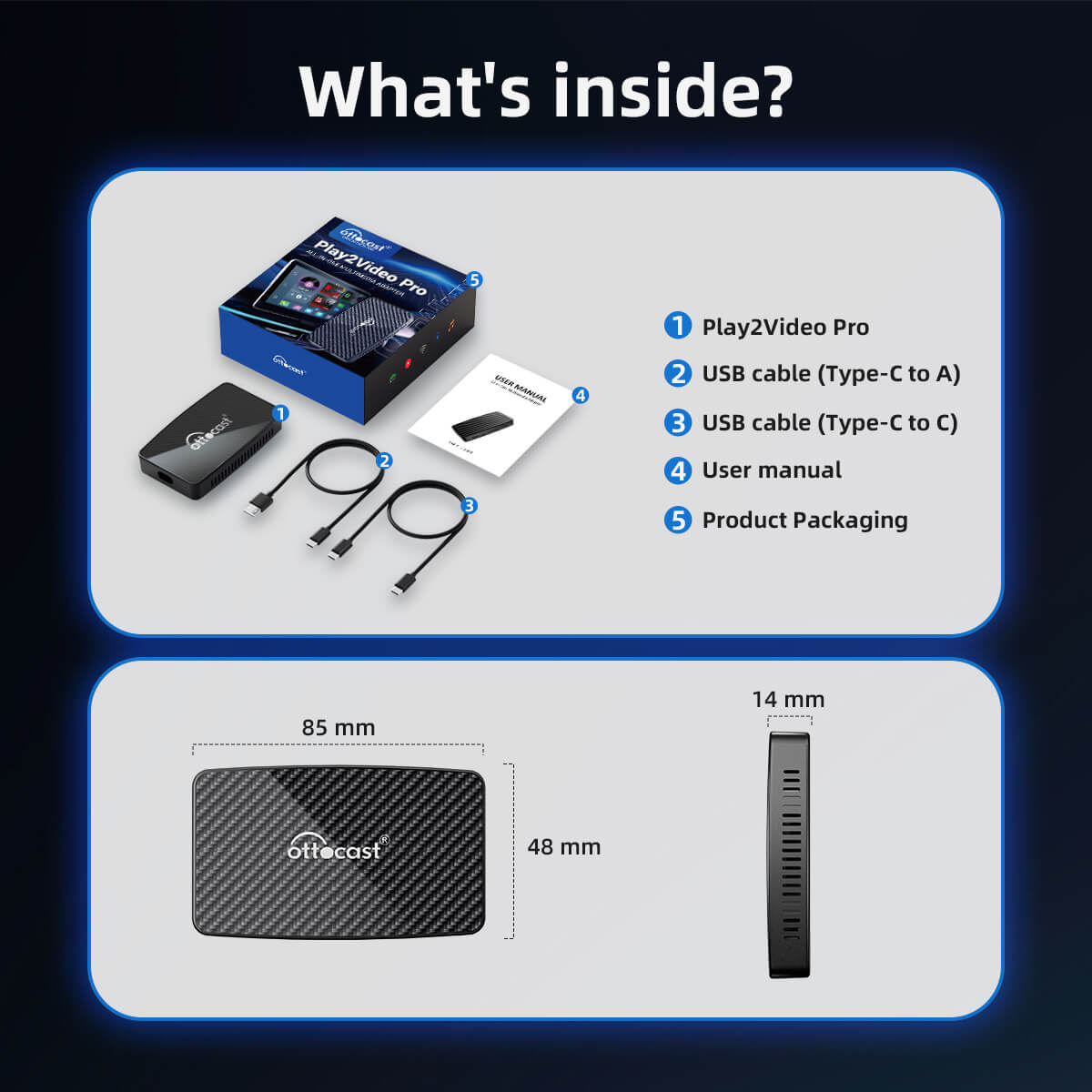 Play2Video Pro Draadloze CarPlay/Android Auto All-in-One Adapter