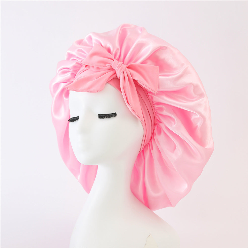 Nieuwe zijden slaapmuts voor vrouwen, satijnen muts, haarmuts, nachtmuts, sjaal, omslagdoek voor krullend haar met bindstrik voor krullend haar.