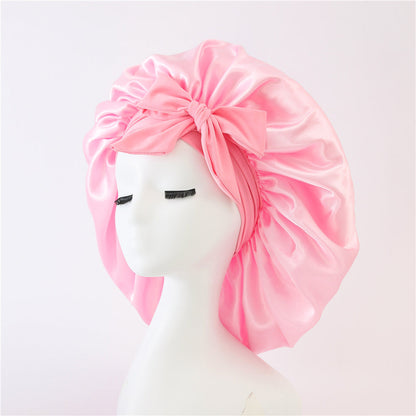 Nieuwe zijden slaapmuts voor vrouwen, satijnen muts, haarmuts, nachtmuts, sjaal, omslagdoek voor krullend haar met bindstrik voor krullend haar.