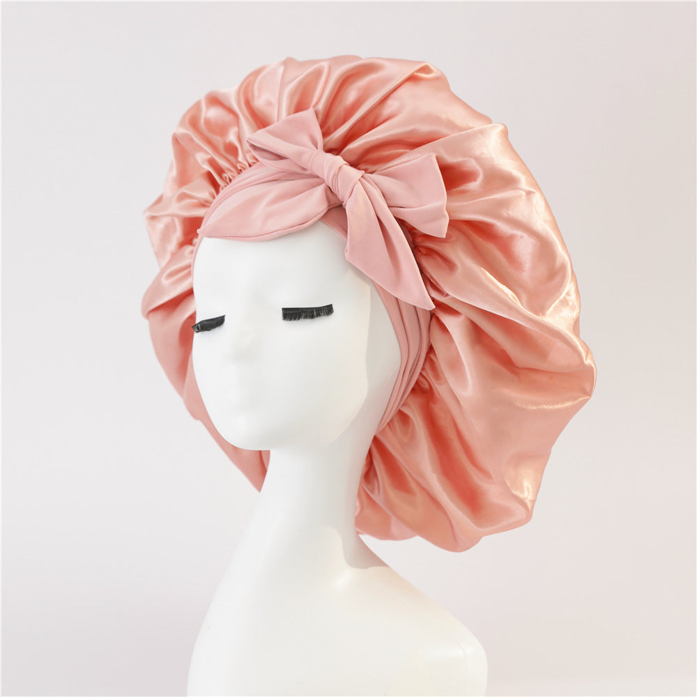 Nieuwe zijden slaapmuts voor vrouwen, satijnen muts, haarmuts, nachtmuts, sjaal, omslagdoek voor krullend haar met bindstrik voor krullend haar.