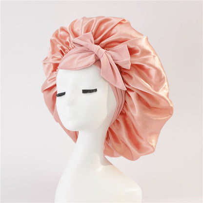 Nieuwe zijden slaapmuts voor vrouwen, satijnen muts, haarmuts, nachtmuts, sjaal, omslagdoek voor krullend haar met bindstrik voor krullend haar.