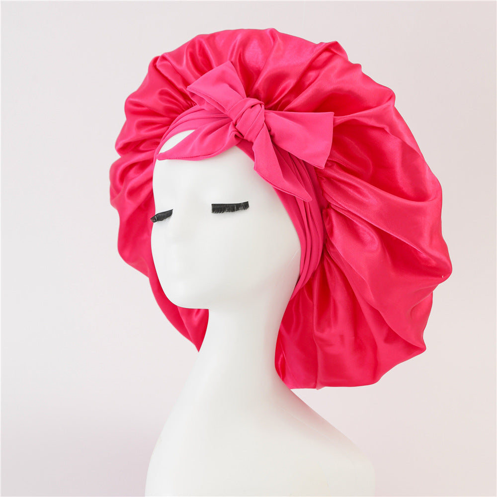 Nieuwe zijden slaapmuts voor vrouwen, satijnen muts, haarmuts, nachtmuts, sjaal, omslagdoek voor krullend haar met bindstrik voor krullend haar.