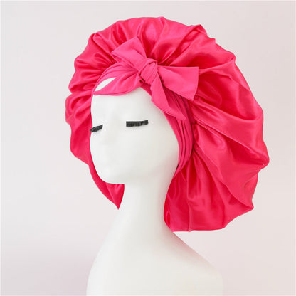Nieuwe zijden slaapmuts voor vrouwen, satijnen muts, haarmuts, nachtmuts, sjaal, omslagdoek voor krullend haar met bindstrik voor krullend haar.