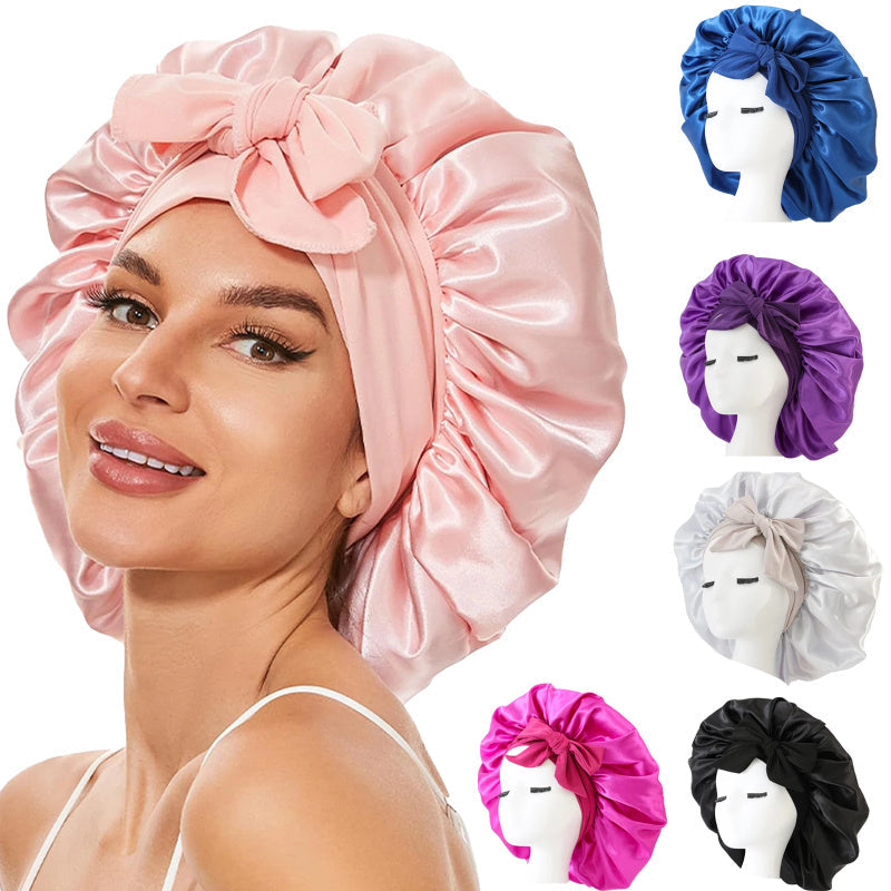 Nieuwe zijden slaapmuts voor vrouwen, satijnen muts, haarmuts, nachtmuts, sjaal, omslagdoek voor krullend haar met bindstrik voor krullend haar.