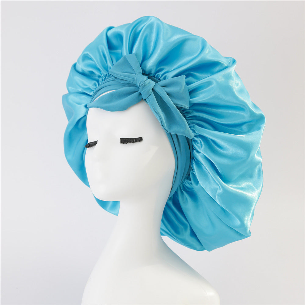 Nieuwe zijden slaapmuts voor vrouwen, satijnen muts, haarmuts, nachtmuts, sjaal, omslagdoek voor krullend haar met bindstrik voor krullend haar.
