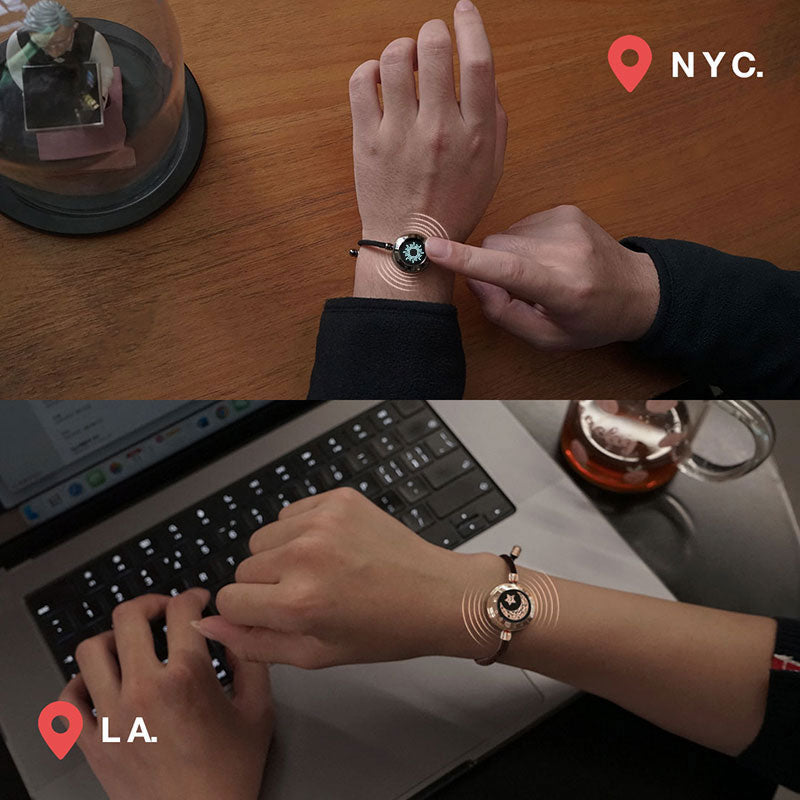 Zon & Maan Slimme Vibratie Armbanden met Milanese Ketting (Zwart + Bruin)