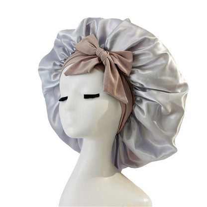 Nieuwe zijden slaapmuts voor vrouwen, satijnen muts, haarmuts, nachtmuts, sjaal, omslagdoek voor krullend haar met bindstrik voor krullend haar.