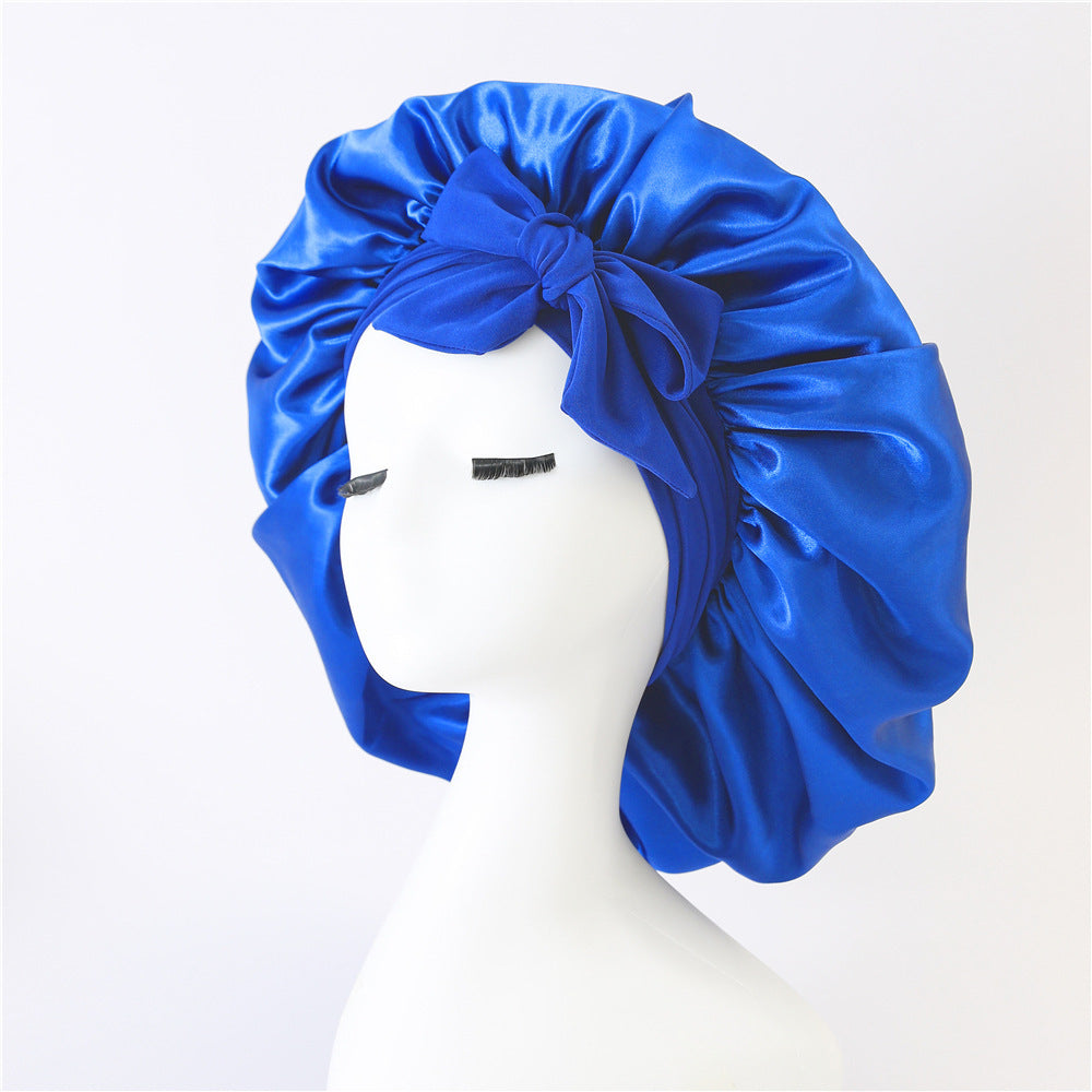Nieuwe zijden slaapmuts voor vrouwen, satijnen muts, haarmuts, nachtmuts, sjaal, omslagdoek voor krullend haar met bindstrik voor krullend haar.