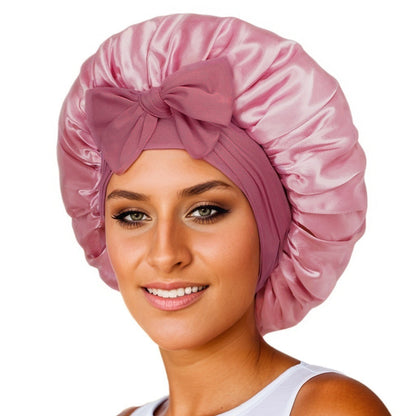 Nieuwe zijden slaapmuts voor vrouwen, satijnen muts, haarmuts, nachtmuts, sjaal, omslagdoek voor krullend haar met bindstrik voor krullend haar.